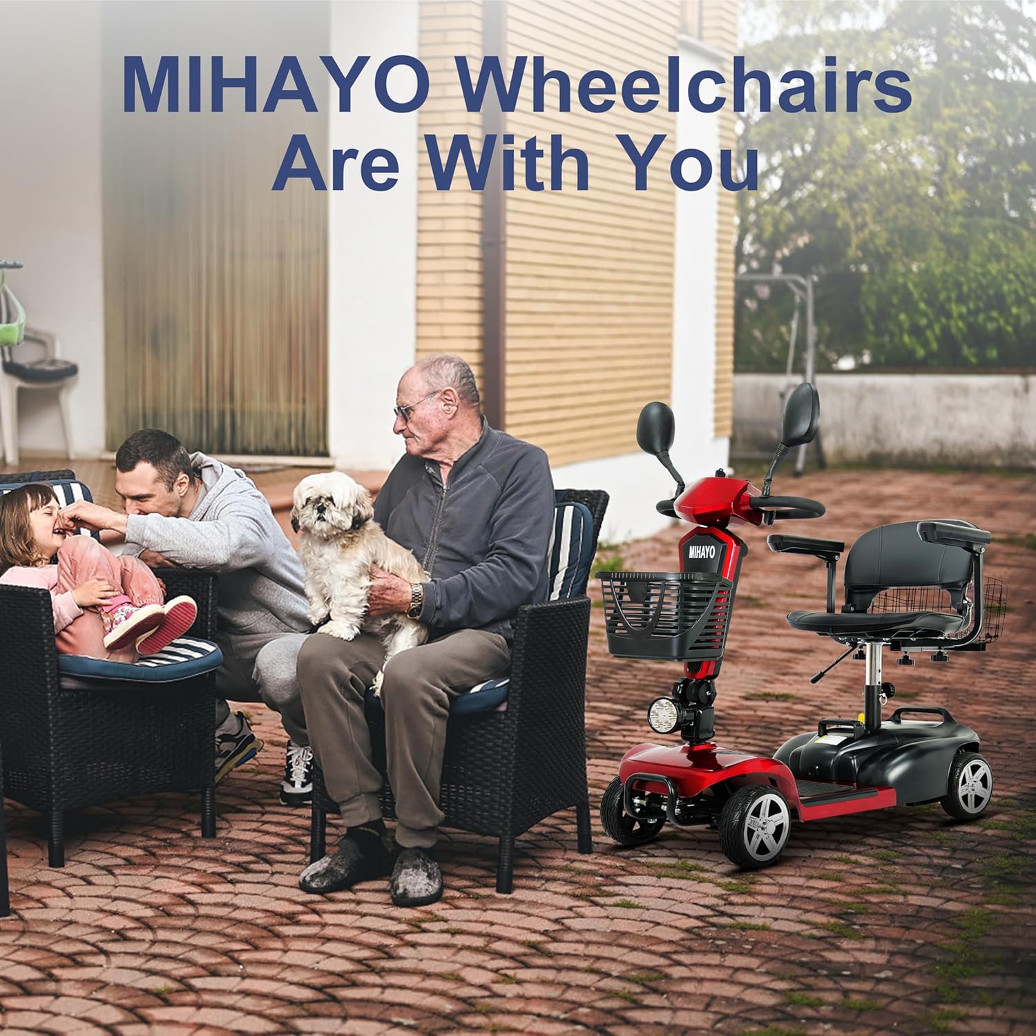 MIHAYO Folding 4-Wheel Mobility Scooter for Adults & Seniors - 30 Mile Range, 300 lb Capacity, 9lb Lightweight Battery, Compact Travel Power Chair with Dual Baskets (Red)
