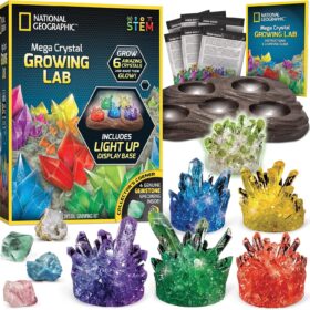 National Geographic Mega Crystal Growing Kit - 6 Vibrant Crystals with Light-Up Display Stand, STEM Science Toy for Boys & Girls Ages 8-12