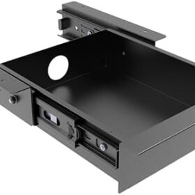 Under Desk Mount Sliding Drawer Organizer - Black Metal Pull-Out Storage Tray for Office Desks & Sit-Stand Workstations (9.8" x 9.8" x 2.5")