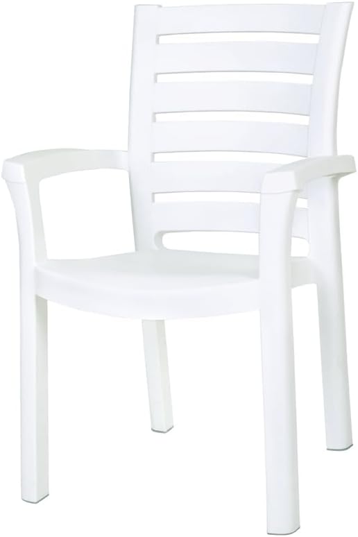 Compamia Marina Commercial Grade Resin Patio Dining Arm Chairs (Set of 2) - White, Stackable & Weather Resistant