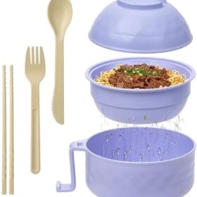 Microwave Ramen Bowl Set with Chopsticks & Vent Lid - College Dorm Essentials, BPA-Free Dishwasher Safe Noodle Cooker & Bento Box for Students & Office (Classic Style)