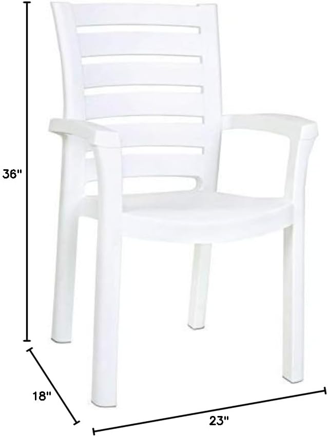 Compamia Marina Commercial Grade Resin Patio Dining Arm Chairs (Set of 2) - White, Stackable & Weather Resistant