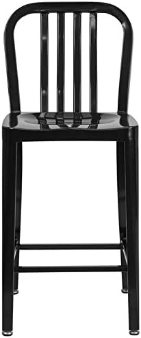 Flash Furniture Gael Commercial Grade 24-Inch Counter Stool (2-Pack) - Black Metal Indoor-Outdoor Bar Stool with Vertical Slat Back