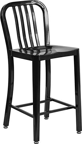 Flash Furniture Gael Commercial Grade 24-Inch Counter Stool (2-Pack) - Black Metal Indoor-Outdoor Bar Stool with Vertical Slat Back