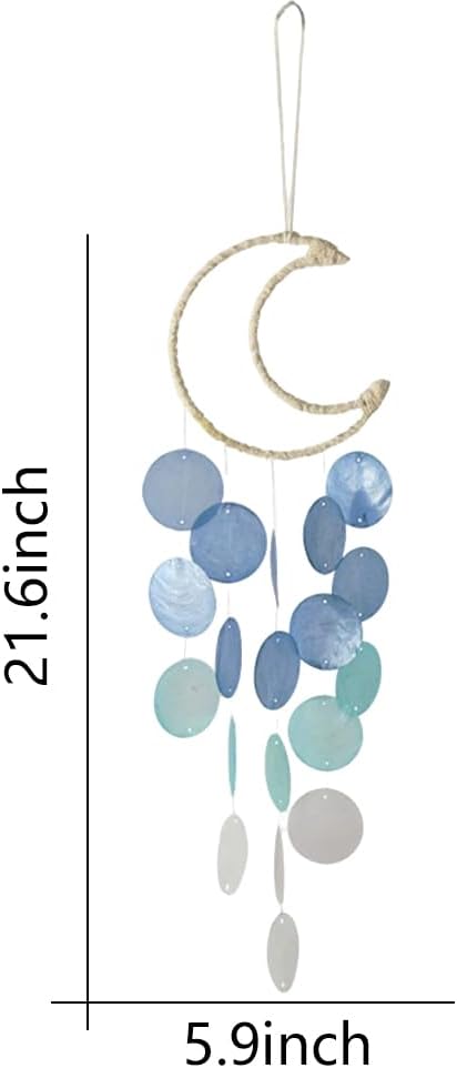 Handcrafted Capiz Shell Wind Chimes - 22 Inch Coastal Outdoor & Indoor Decor, Beach Style Blue Moon Shells, Perfect for Garden, Patio, and Home