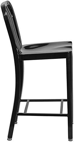 Flash Furniture Gael Commercial Grade 24-Inch Counter Stool (2-Pack) - Black Metal Indoor-Outdoor Bar Stool with Vertical Slat Back