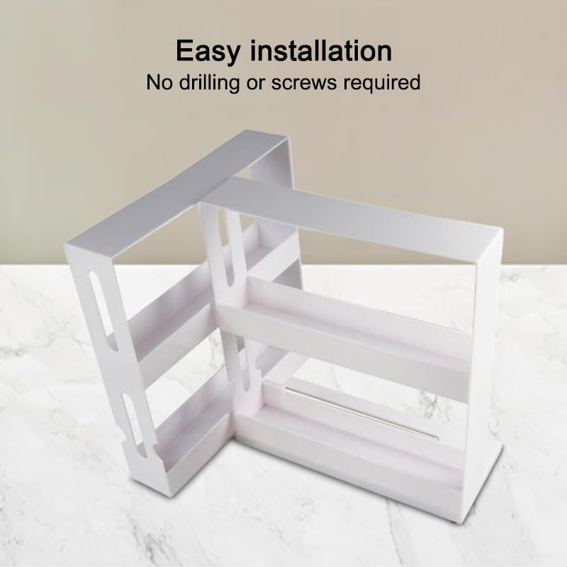 Leona Co 2-Tier Sliding Spice Rack Organizer – 360° Swivel Cabinet Caddy for Pantry & Kitchen Storage (Holds 20+ Bottles)