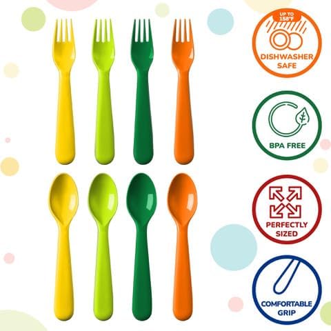 18-Piece Toddler Utensils Set – BPA Free Plastic Flatware for Kids, Includes 9 Spoons & 9 Forks (Assorted Bright Colors)