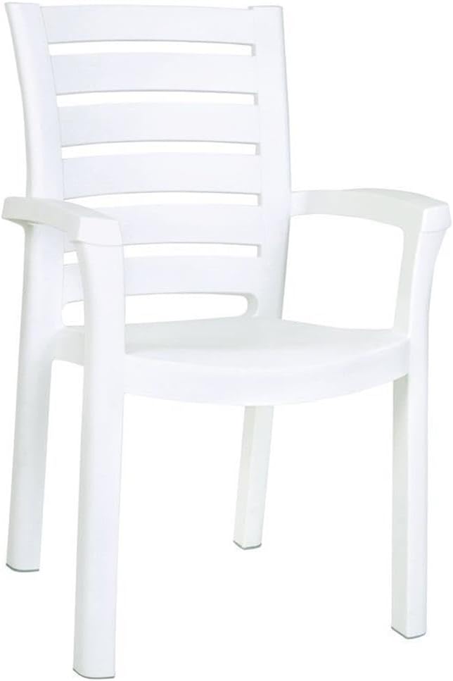 Compamia Marina Commercial Grade Resin Patio Dining Arm Chairs (Set of 2) - White, Stackable & Weather Resistant