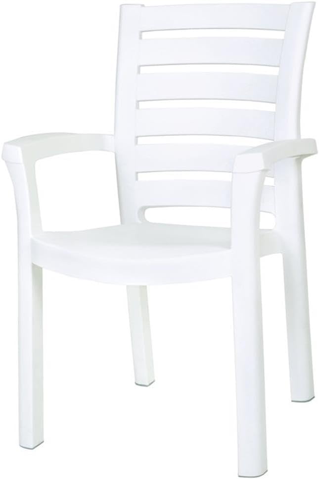 Compamia Marina Commercial Grade Resin Patio Dining Arm Chairs (Set of 2) - White, Stackable & Weather Resistant
