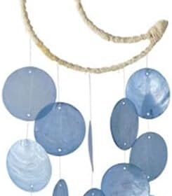 Handcrafted Capiz Shell Wind Chimes - 22 Inch Coastal Outdoor & Indoor Decor, Beach Style Blue Moon Shells, Perfect for Garden, Patio, and Home