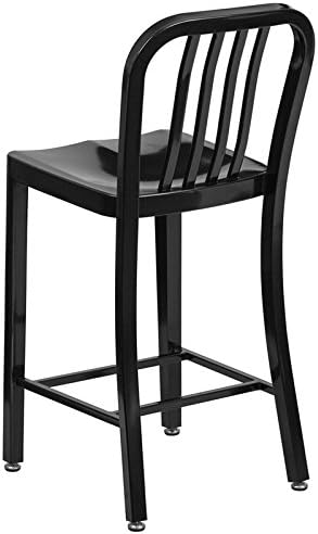 Flash Furniture Gael Commercial Grade 24-Inch Counter Stool (2-Pack) - Black Metal Indoor-Outdoor Bar Stool with Vertical Slat Back