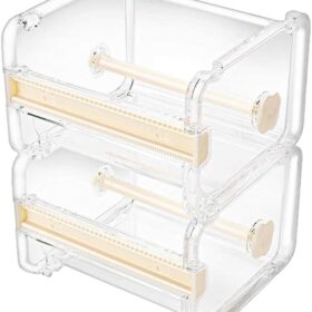 Molshine 2-Pack Stackable Desktop Tape Dispenser Holder – Clear Multi-Roll Storage & Cutter for Washi & Masking Tape (Beige, Tape Not Included)