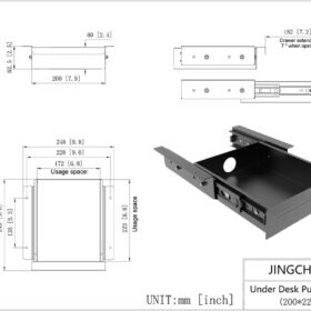 Under Desk Mount Sliding Drawer Organizer - Black Metal Pull-Out Storage Tray for Office Desks & Sit-Stand Workstations (9.8" x 9.8" x 2.5")