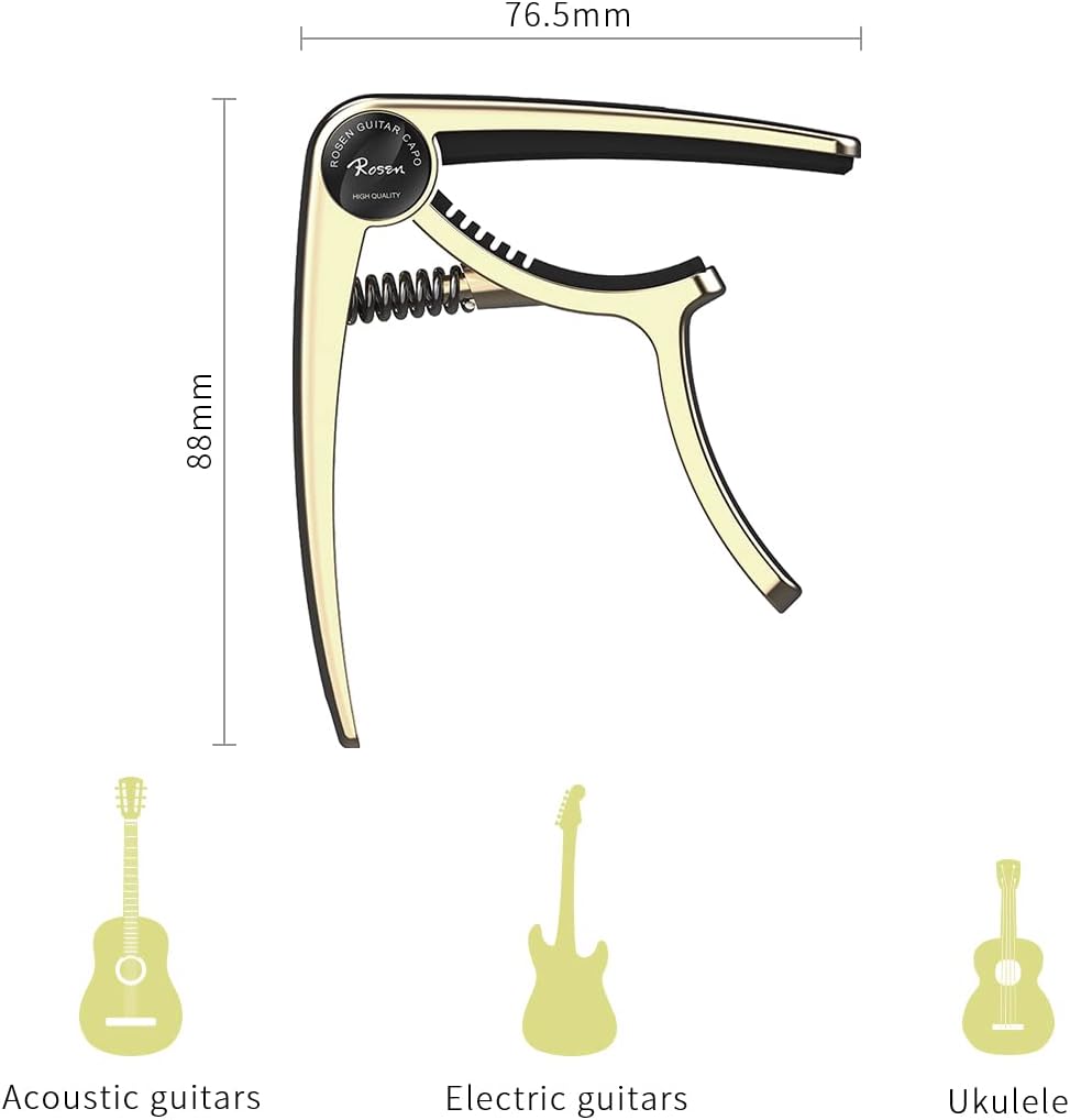 Rosen 3-in-1 Premium Zinc Alloy Guitar Capo with Picks & Bridge Pin Puller – for Acoustic, Electric, Ukulele & Banjo