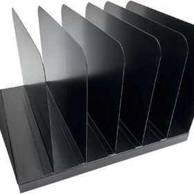 Huron Commercial Grade Steel Desktop File Organizer – 6-Slot Vertical Letter Sorter for Office, School & Home (Black)