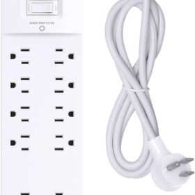 Addtam 14-Outlet Surge Protector Power Strip – 10 AC Outlets & 4 USB Ports (1 USB-C), 2700J Protection, 6ft Flat Plug Extender, ETL Listed, Wall Mountable, White