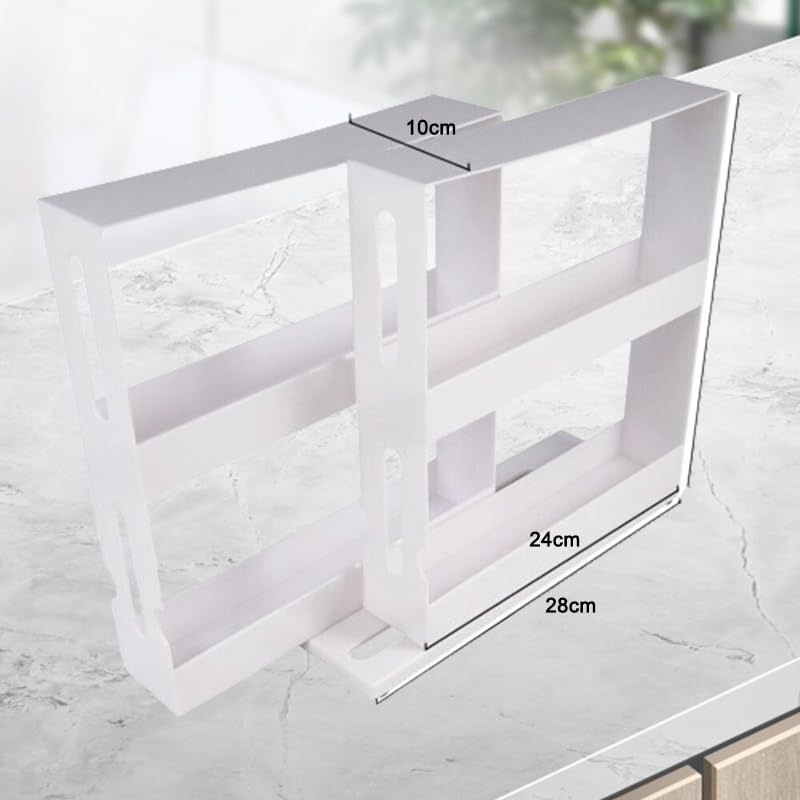Leona Co 2-Tier Sliding Spice Rack Organizer – 360° Swivel Cabinet Caddy for Pantry & Kitchen Storage (Holds 20+ Bottles)