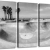 Venice Beach Skatepark Canvas Wall Art - Modern Black & White Skateboard Decor - Stretched & Framed 3-Piece Set