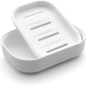 Premium Self-Draining Plastic Soap Dish – White Matte Shower Soap Saver with Removable Tray