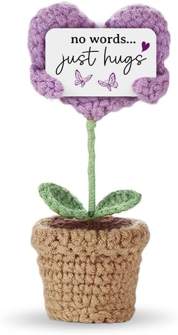 Handmade Crochet Mini Heart in Pot - Sympathy Gift for Loss of Loved One, Bereavement & Memorial Decor with 'No Words, Just Hugs' Card