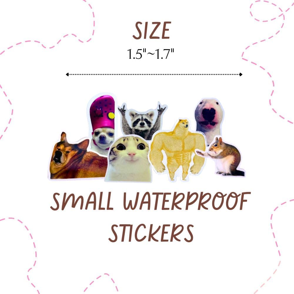 50Pcs Funny Meme Animal Stickers Pack – Waterproof Vinyl Decals for Laptops, Water Bottles & Gear – Hilarious Cat & Dog Gag Gift for Teens & Adults