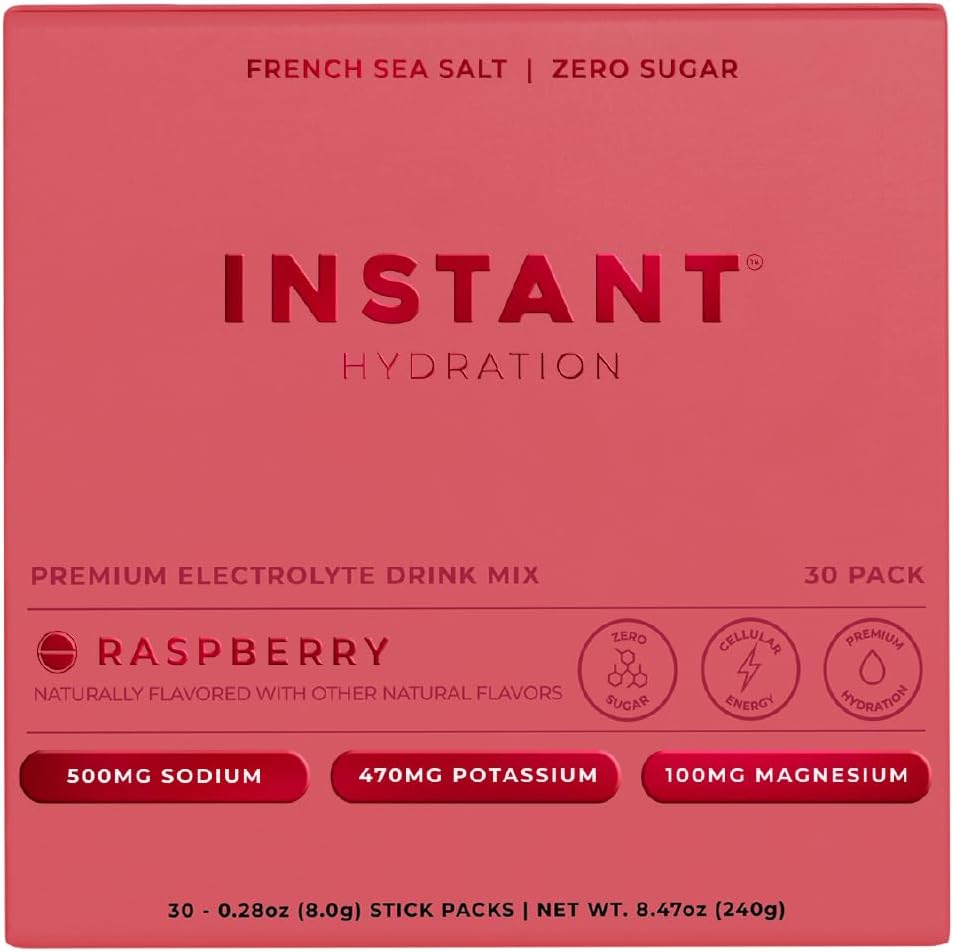 Raspberry Electrolytes Powder - Keto-Friendly Hydration Drink Mix - Zero Sugar, Gluten-Free, Non-GMO - Supports Muscle Recovery & Brain Health - 30 Stick Packets