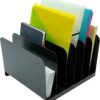 Huron Commercial Grade Steel Desktop File Organizer – 6-Slot Vertical Letter Sorter for Office, School & Home (Black)