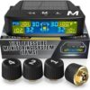 Marcala TPMS for RV & Truck – Solar Tire Pressure Monitoring System (0-98 PSI) – 4 Sensors, 50ft Range, 6 Alarm Modes
