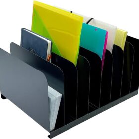 Huron Commercial Grade Steel Vertical Desktop Organizer, 8-Slot Letter Size File Sorter, Black