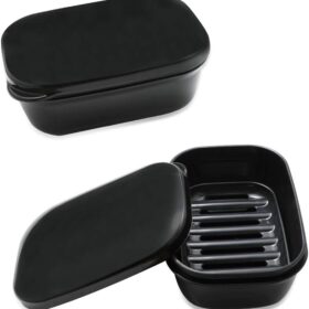 Tancano 2-Pack Travel Soap Holder - Waterproof Portable Soap Container with Drainage Tray for Shower, Gym, Camping & Home Organization (Black)
