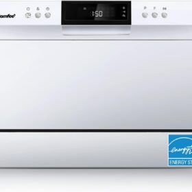 COMFEE' Countertop Dishwasher - Compact Portable Dishwasher with 6 Place Settings, 8 Washing Programs, & Built-in Drying Function for Apartments, Dorms, and RVs (White)