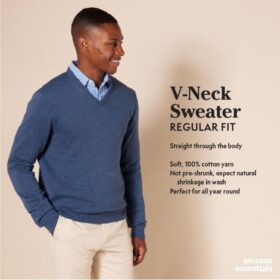 Amazon Essentials Men's Classic V-Neck Pullover Sweater – Lightweight & Warm – Available in Big & Tall
