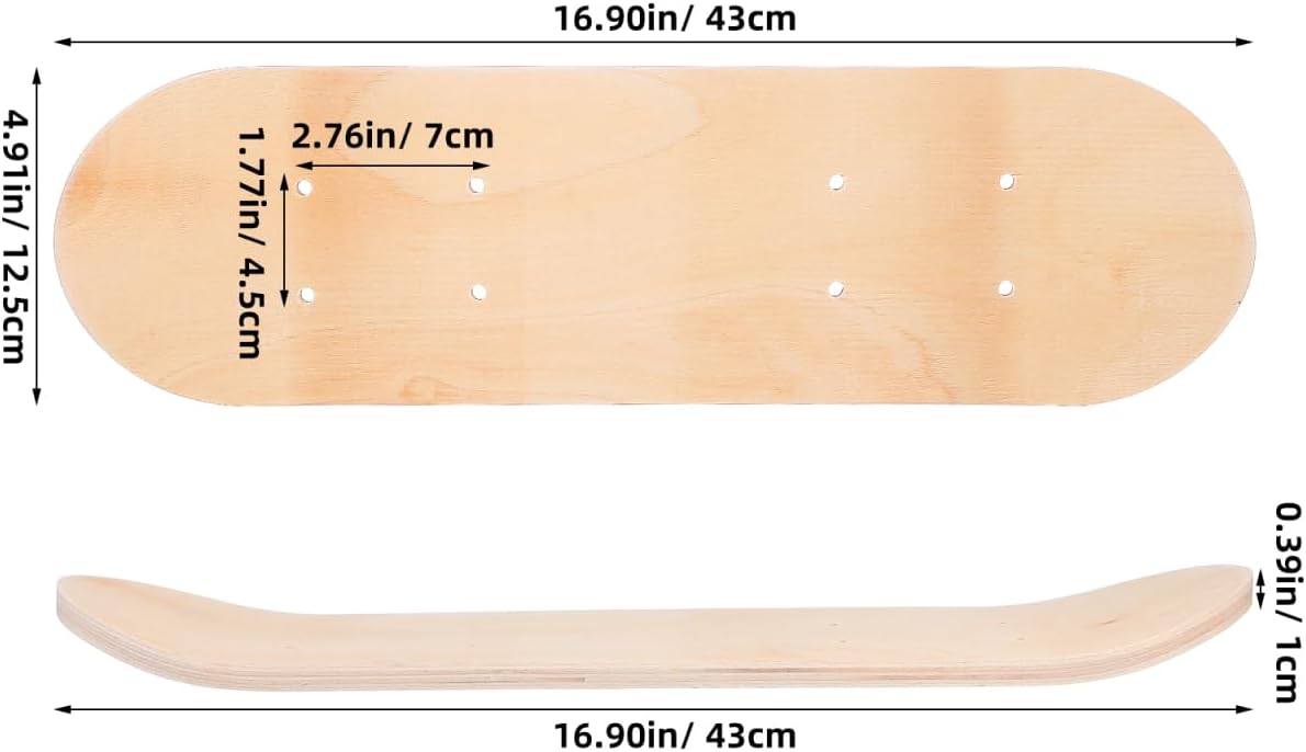 DIY Blank Skateboard Deck - 7-Layer Maple Wood for Custom Art, Skate Projects & Creativity (17 x 5 Inch)