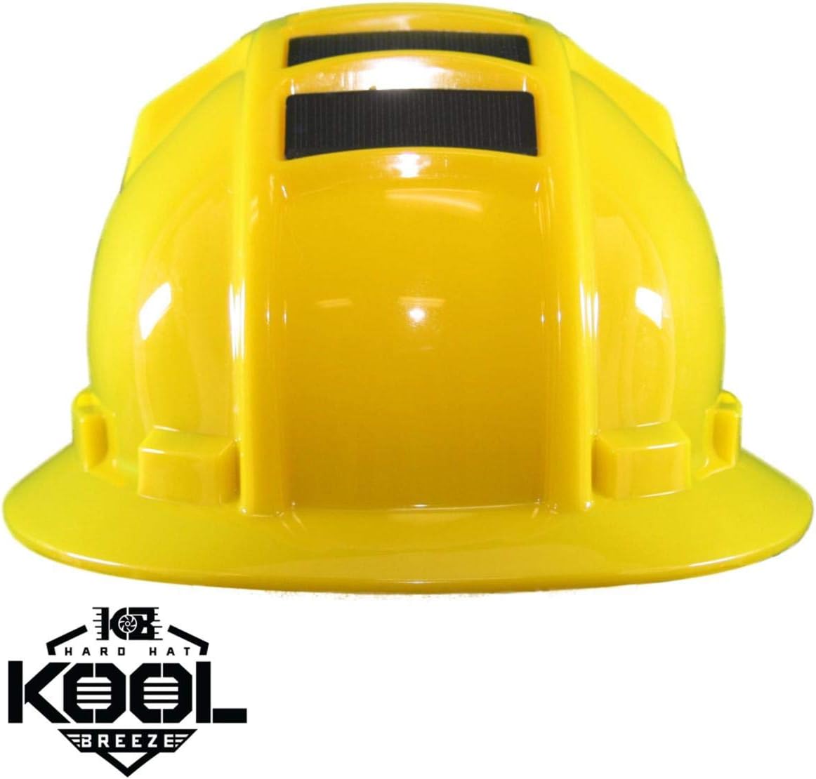 Kool Breeze Solar Powered Hard Hat with Rechargeable Fan, Full Brim Yellow Safety Helmet with Adjustable Ratchet Suspension - Type 1 Class C