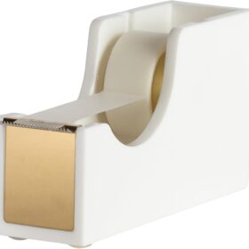 BLU MONACO White & Gold Acrylic Tape Dispenser – Weighted Desk Tape Cutter with Non-Slip Base for Office & Home