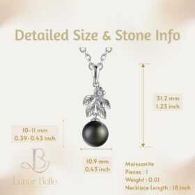 Lunar Belle Black Pearl Pendant – 925 Sterling Silver & Moissanite Sea Fern Bloom Necklace for Her