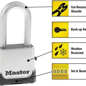 Master Lock Magnum M176XDLH Heavy-Duty Outdoor Padlock | Boron Carbide Shackle & Weather-Resistant Combination Lock