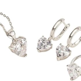 925 Sterling Silver Heart Shape Jewelry Set for Women – 2025 Colorful Crystal Necklace, Earrings & Ring Gift Box