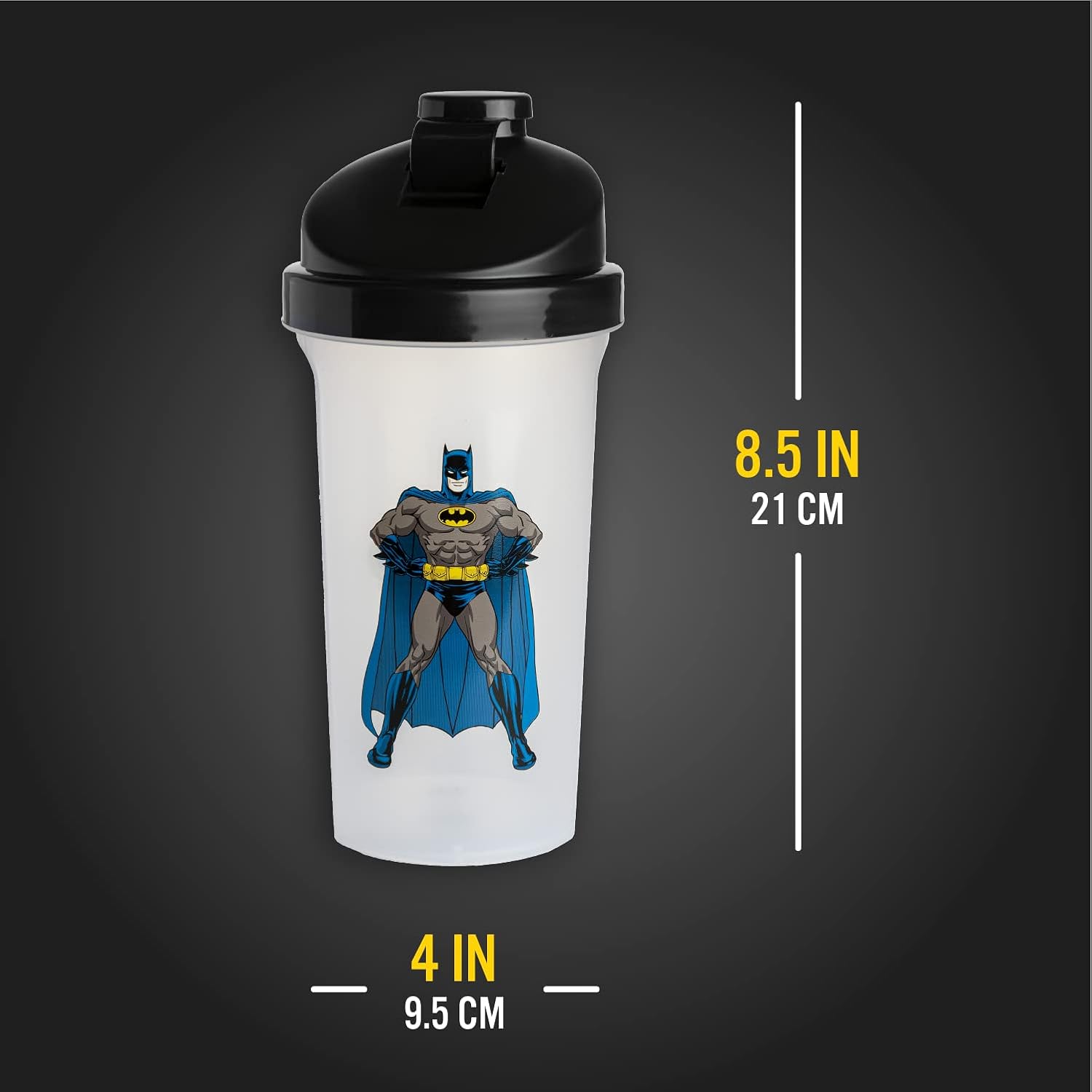 Official DC Comics Batman Protein Shaker Bottle - 23 oz Mixer Cup with Storage & Grid - Novelty Batman Gift for Gym & Fitness Fans