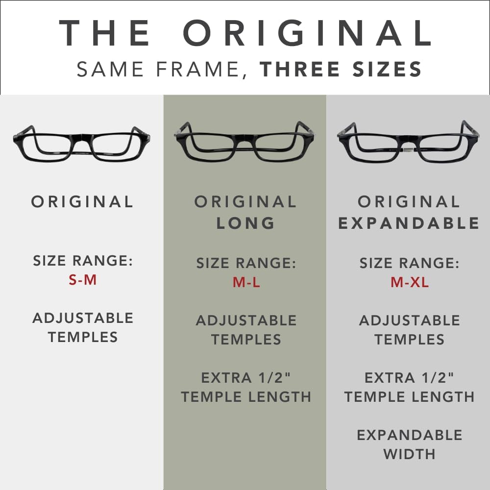 CliC Unisex Original Expandable Magnetic Reading Glasses - Adjustable M-XL Headband, Durable TR90 Frame, 3.00 Power (Jean Blue)