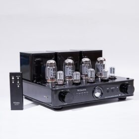 R8 Tube Integrated Amplifier - Class AB KT88/EL34 Headphone Amp with Triode/Ultra-Linear Switch, Remote Control, and Silver-Plated Wiring (Black)