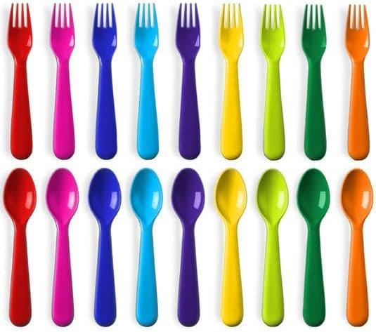 18-Piece Toddler Utensils Set – BPA Free Plastic Flatware for Kids, Includes 9 Spoons & 9 Forks (Assorted Bright Colors)