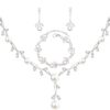 Luxury Bridal Jewelry Set: Cubic Zirconia & Pearl Floral Necklace and Dangle Earrings for Weddings, Parties, and Special Gifts