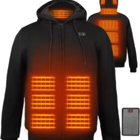 7.4V Heated Hoodie with 16000mAh Battery Pack - 6-Zone Unisex Electric Heating Sweatshirt with Temperature Control