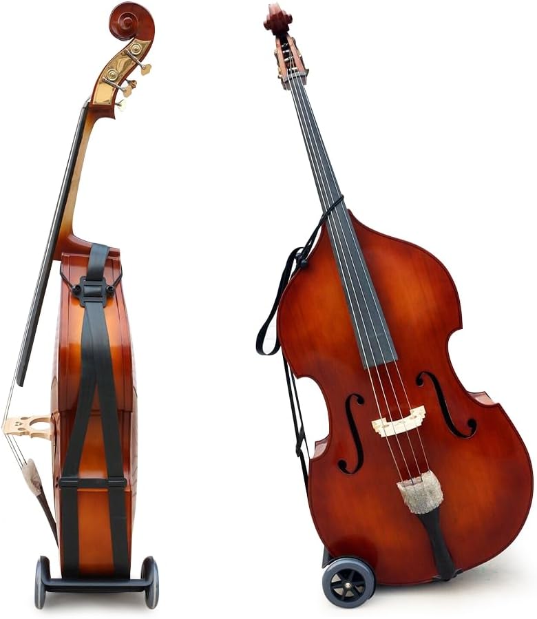 Double Bass Transport Cart with Durable Wheels & Adjustable Strap – Fits 1/10 to 4/4 Size Upright Basses