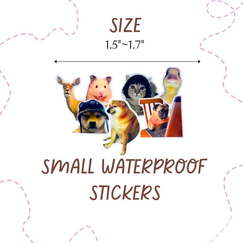 50Pcs Funny Meme Animal Stickers Pack – Waterproof Vinyl Decals for Laptops, Water Bottles & Gear – Hilarious Cat & Dog Gag Gift for Teens & Adults