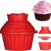 Giant Silicone Cupcake Mold – 6-Cup Fluted Jumbo Cake Pan for Baking, Non-Stick & Heat Resistant for Cupcakes, Mousse, Jello & Bread (Watermelon Red)