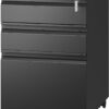 Letaya Mobile File Cabinet with Lock – 3-Drawer Under Desk Rolling Filing Cabinet for Home Office – Fully Assembled Steel Storage (Black)