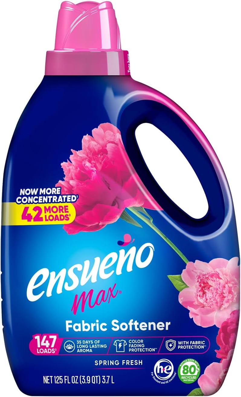 Ensueño Max Liquid Fabric Softener - 125 fl oz (147 Loads) - Ultra Spring Fresh Scent, Color Safe & Static Reducer